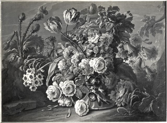 Gibbs — Jean-Baptiste Morel - sec. XVII/ XVIII - Natura morta con fiori e urna — insieme